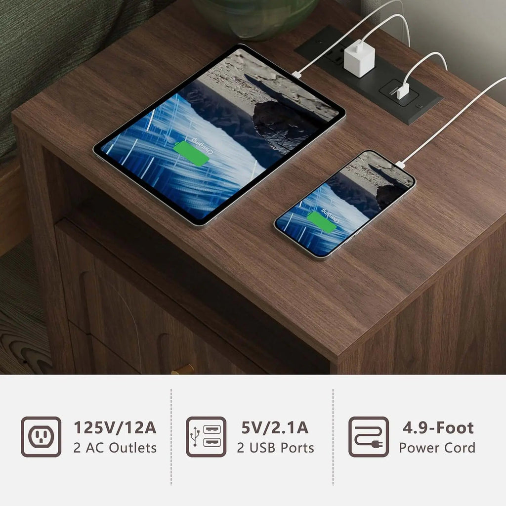 FORTUNETECMid - Century Walnut Nightstand with Arch Design | Fortunetec