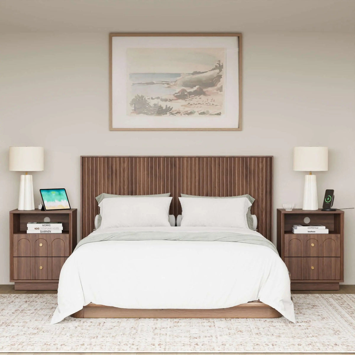 FORTUNETECMid - Century Walnut Nightstand with Arch Design | Fortunetec