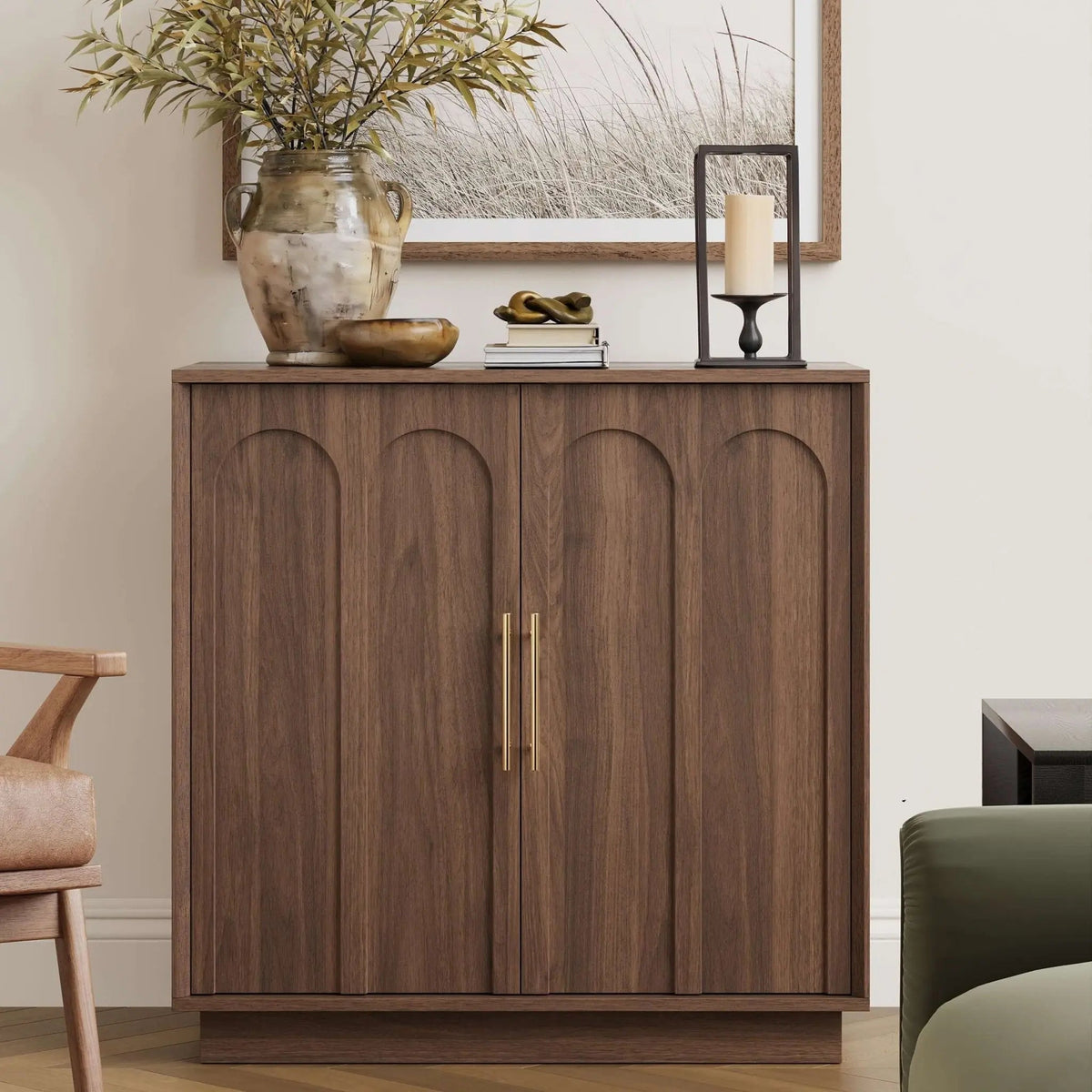 FORTUNETECModern Black Wood Sideboard Buffet Cabinet