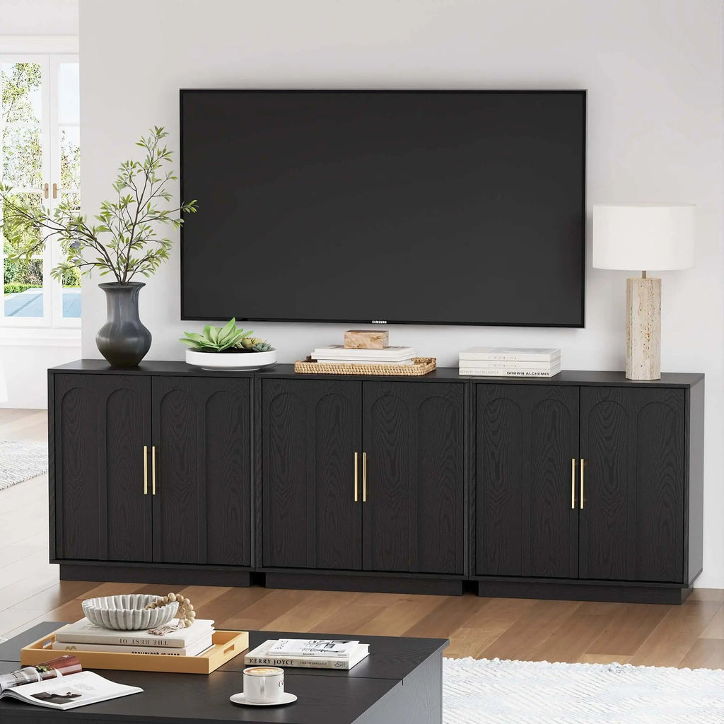 FORTUNETECModern Black Wood Sideboard Buffet Cabinet