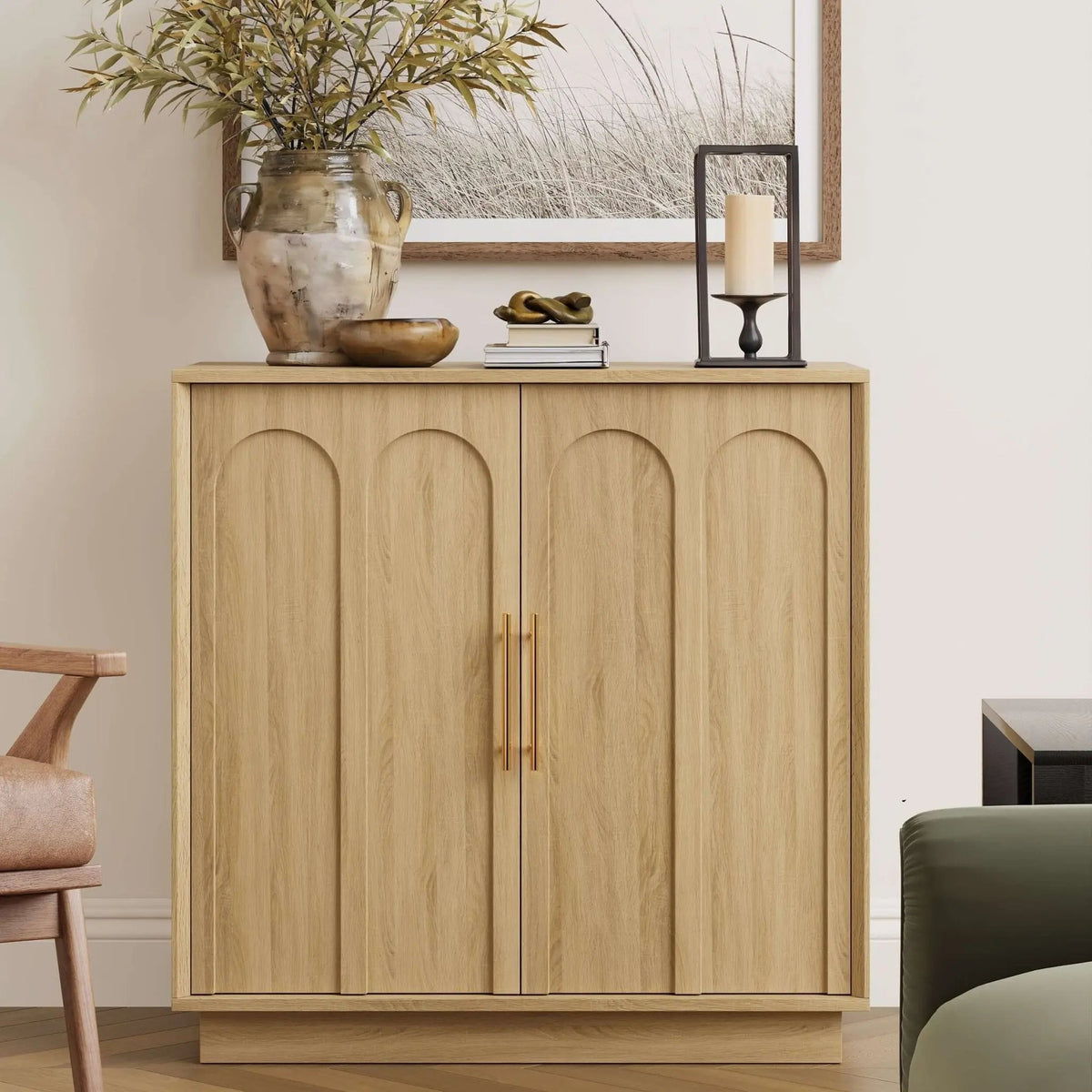 FORTUNETECModern Black Wood Sideboard Buffet Cabinet