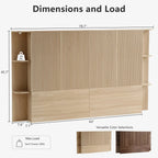 FORTUNETECModern Oak Fluted Queen Headboard with Storage Shelf – Warm Farmhouse Style Design