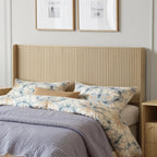 FORTUNETECModern Oak Fluted Queen Headboard with Wingback Panels – Farmhouse Style