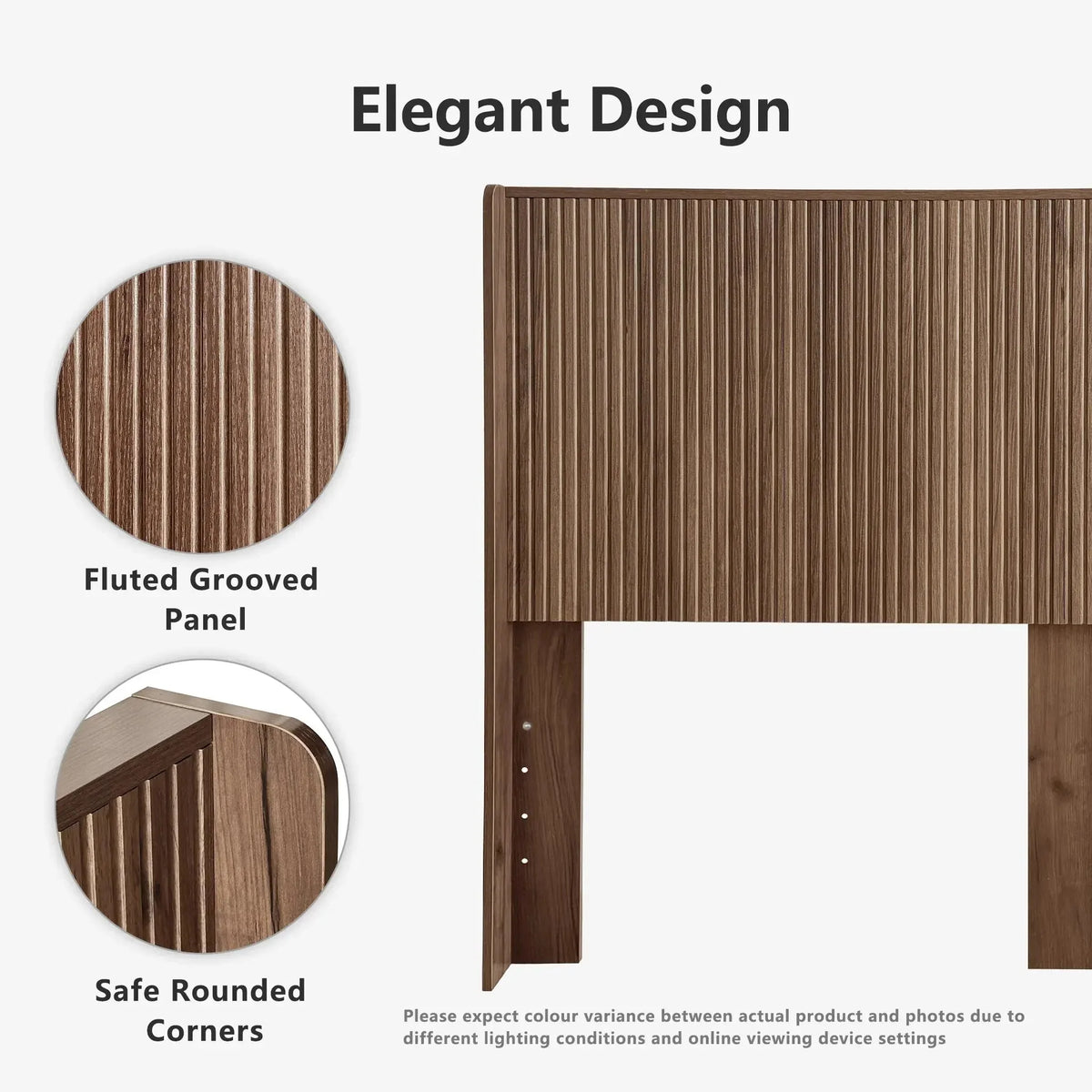 FORTUNETECModern Walnut Fluted Headboard with Wingback Panels – Farmhouse Style
