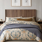 FORTUNETECModern Walnut Fluted Headboard with Wingback Panels – Farmhouse Style