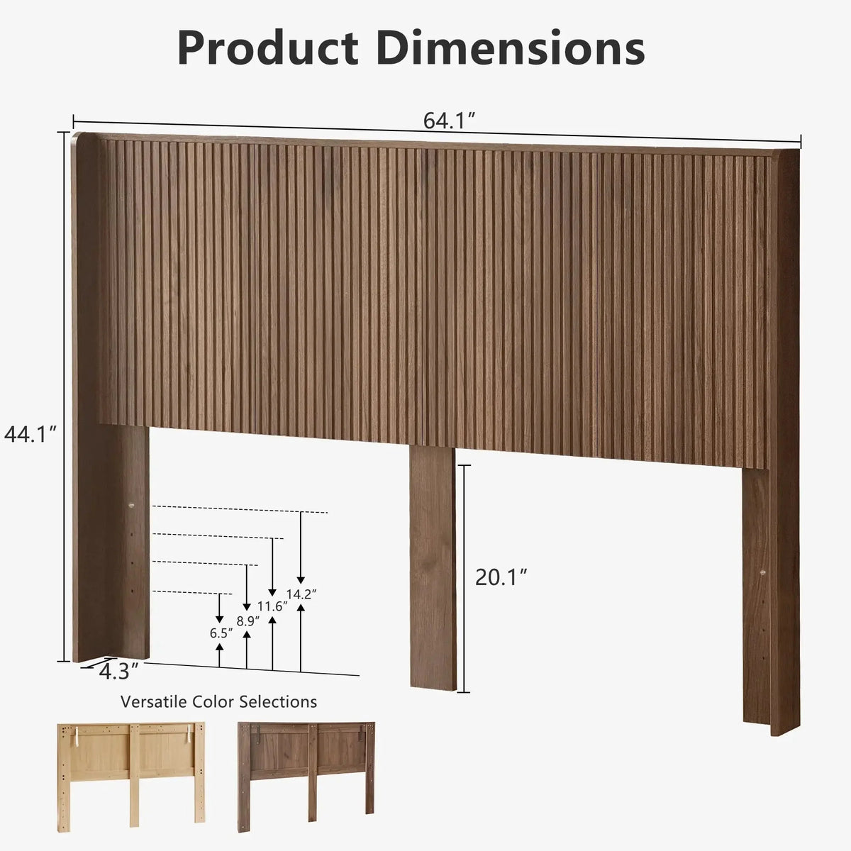 FORTUNETECModern Walnut Fluted Headboard with Wingback Panels – Farmhouse Style