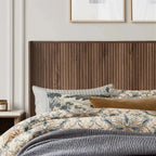 FORTUNETECModern Walnut Fluted Headboard with Wingback Panels – Farmhouse Style