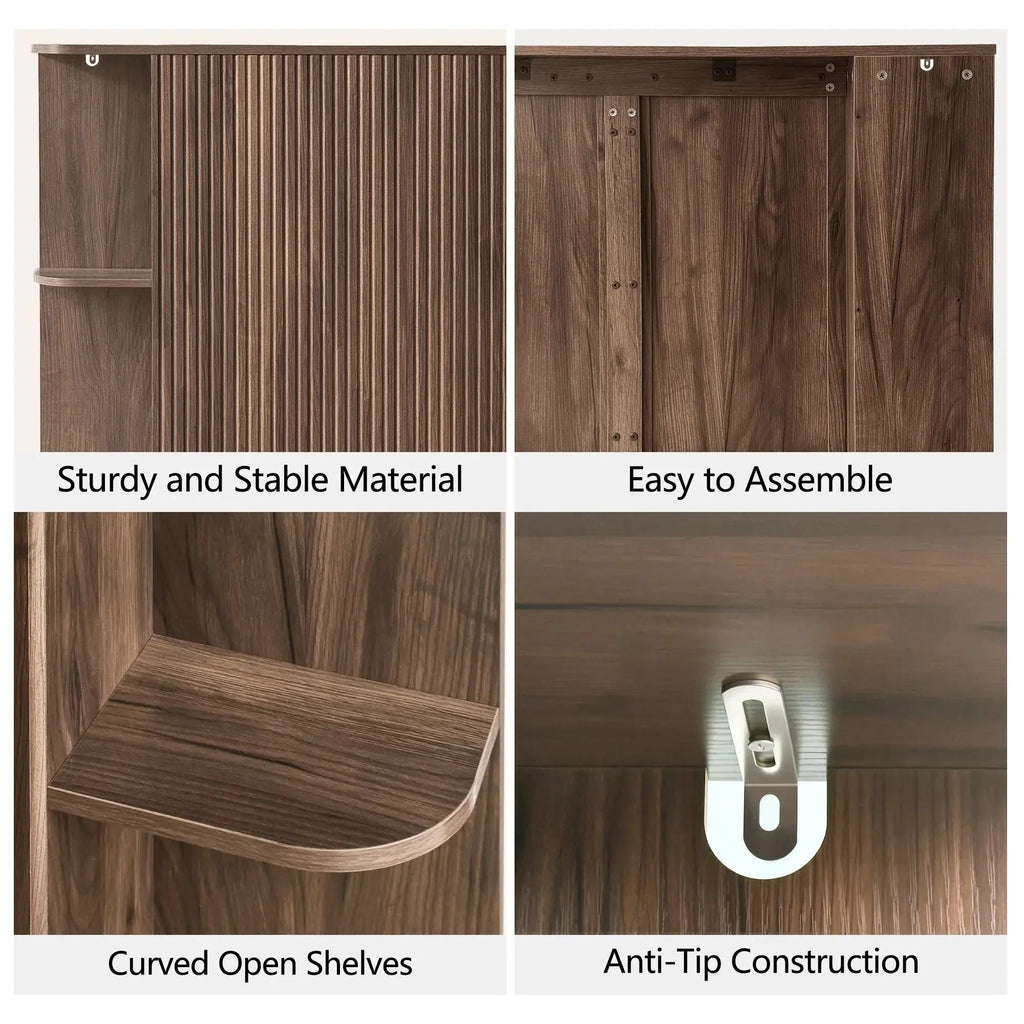 FORTUNETECModern Walnut Fluted Queen Headboard with Storage Shelf – Warm Farmhouse Style Design
