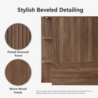 FORTUNETECModern Walnut Fluted Queen Headboard with Storage Shelf – Warm Farmhouse Style Design