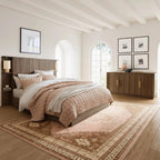 FORTUNETECModern Walnut Fluted Queen Headboard with Storage Shelf – Warm Farmhouse Style Design