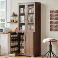 FORTUNETECModern Walnut Pantry Cabinet with Arched Glass Doors – Tall Freestanding Storage for Kitchen & Dining Room