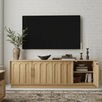 FORTUNETECWhite Oak Arched TV Stand – Mid - Century Modern Style