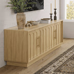 FORTUNETECWhite Oak Arched TV Stand – Mid - Century Modern Style