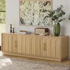 FORTUNETECWhite Oak Arched TV Stand – Mid - Century Modern Style